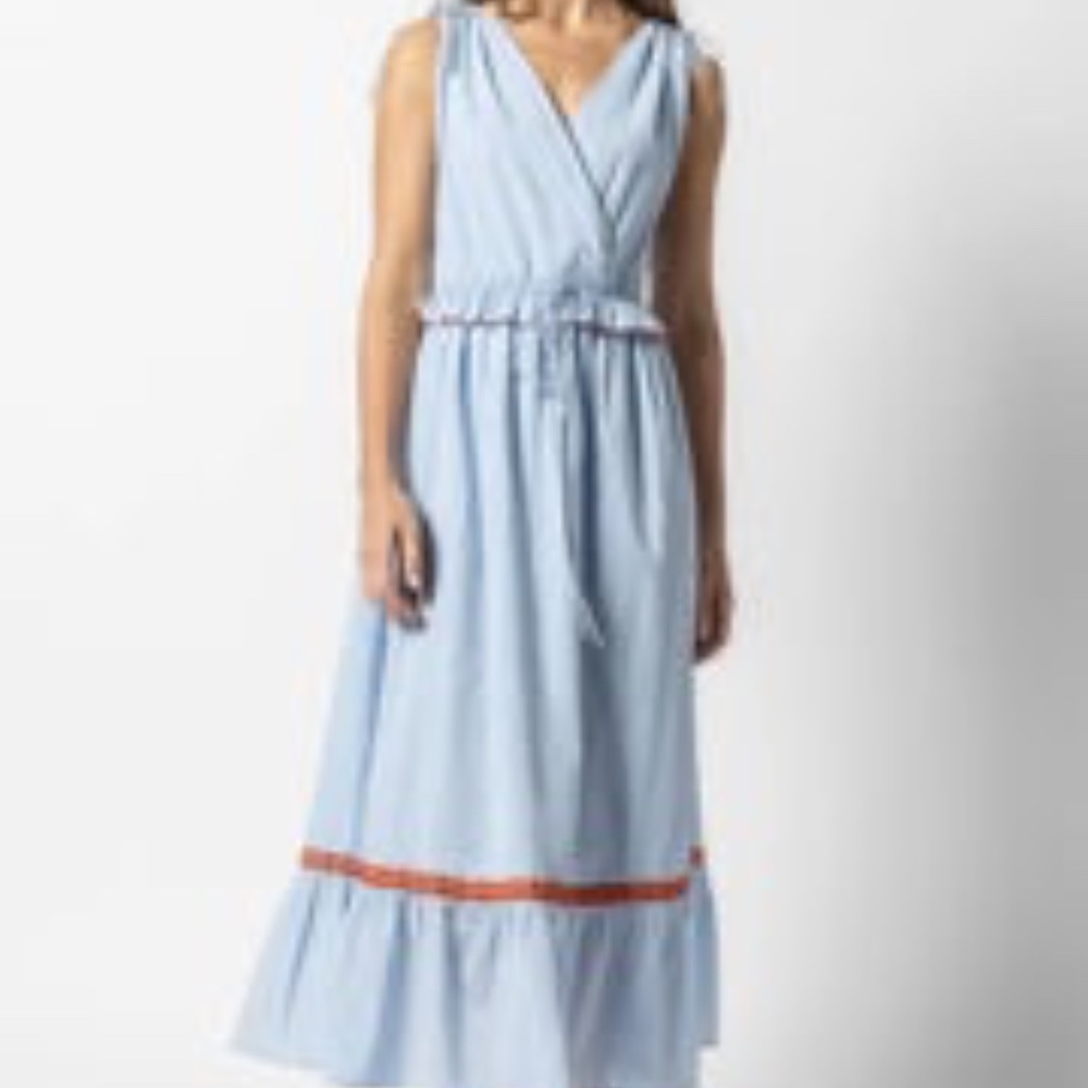 Lilla P Light Blue Maxi Dress with Orange Trim